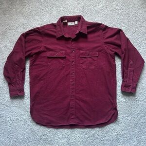 Vintage L.L. Bean Chamois Cloth Shirt Burgundy Made in USA Cotton 17” Neck XXL
